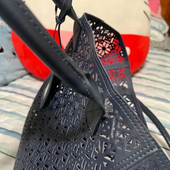 TORY BURCH EUC Dark Blue Perforated Tote - Picture 5 of 10